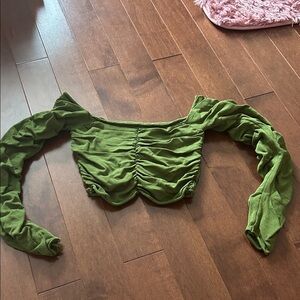 Zara Olive Off-Shoulder Ruched Crop Top